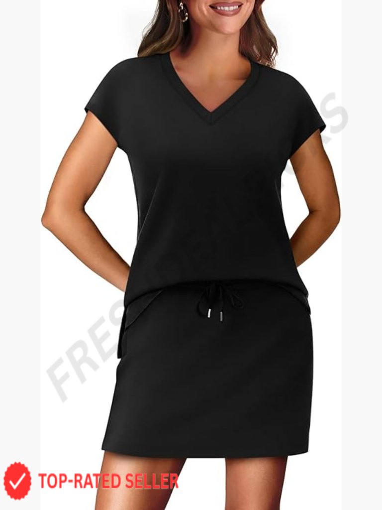 Two Piece Skirt Set Cap Sleeve Top Tennis Skirt Lounge Wear Side Slit